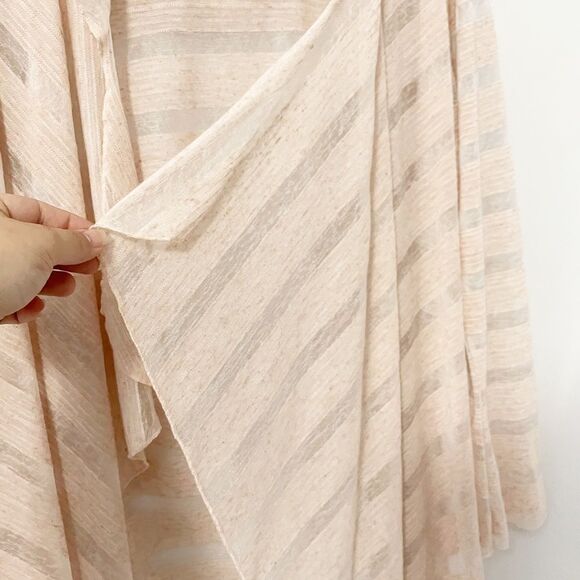 Vine Street pink Striped Semi Sheer Asymmetric Open Front Cardigan Size M - Picture 3 of 6